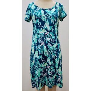 Lilly Pulitzer Dress Extra Small‎ Blue Short Sleeve Tidal Wave Lemurs Beacon